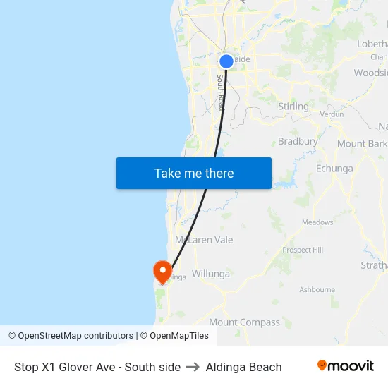 Stop X1 Glover Ave - South side to Aldinga Beach map