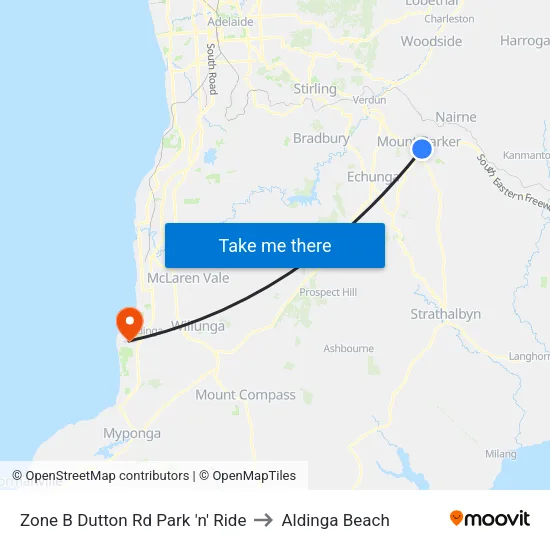Zone B Dutton Rd Park 'n' Ride to Aldinga Beach map