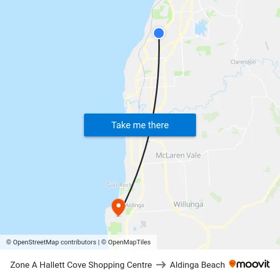 Zone A Hallett Cove Shopping Centre to Aldinga Beach map