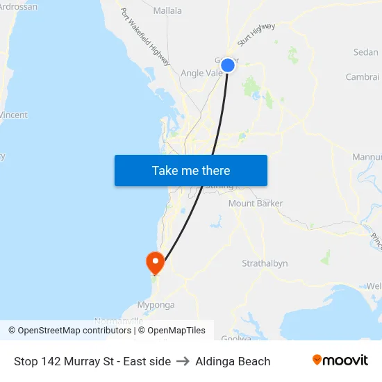 Stop 142 Murray St - East side to Aldinga Beach map