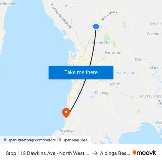 Stop 112 Dawkins Ave - North West side to Aldinga Beach map