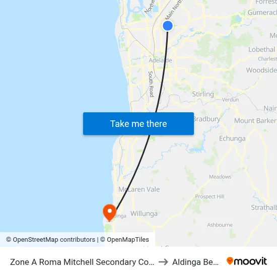 Zone A Roma Mitchell Secondary College to Aldinga Beach map