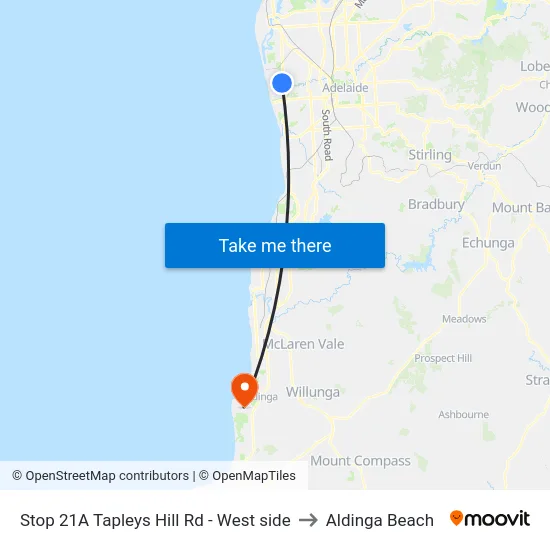 Stop 21A Tapleys Hill Rd - West side to Aldinga Beach map