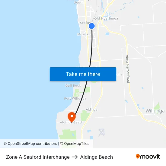 Zone A Seaford Interchange to Aldinga Beach map