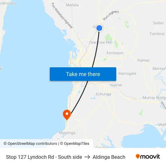 Stop 127 Lyndoch Rd - South side to Aldinga Beach map