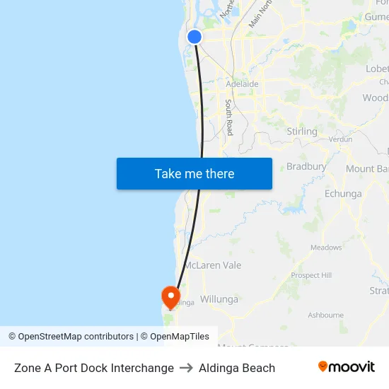 Zone A Port Dock Interchange to Aldinga Beach map