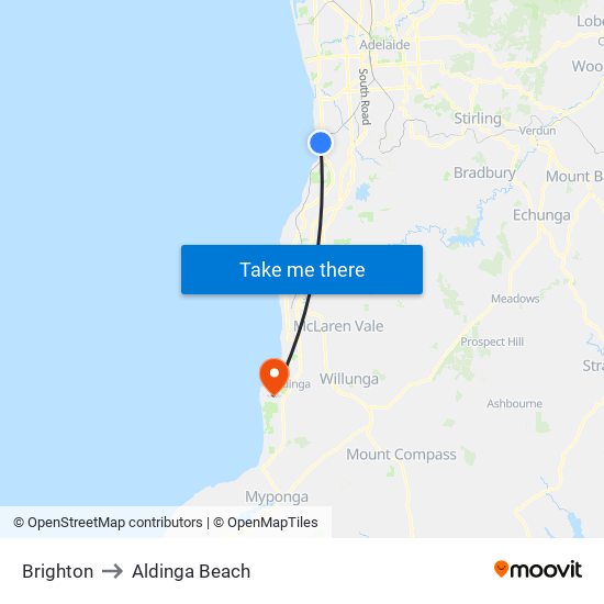 Brighton to Aldinga Beach map