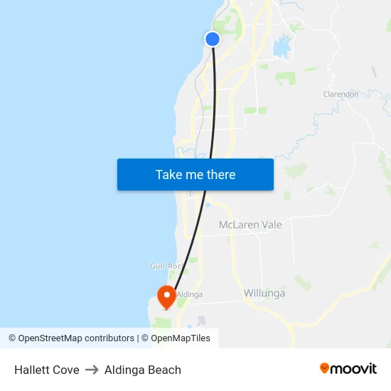 Hallett Cove to Aldinga Beach map
