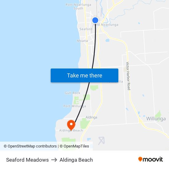 Seaford Meadows to Aldinga Beach map