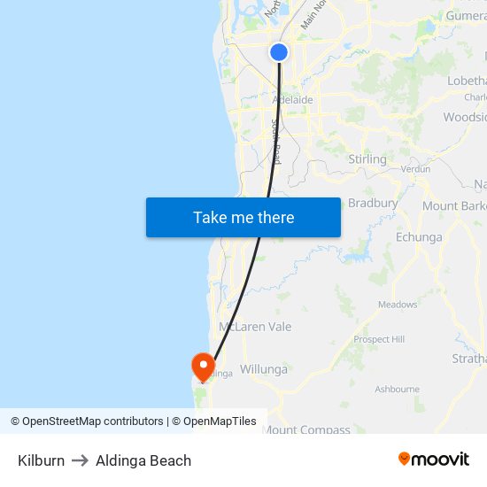 Kilburn to Aldinga Beach map