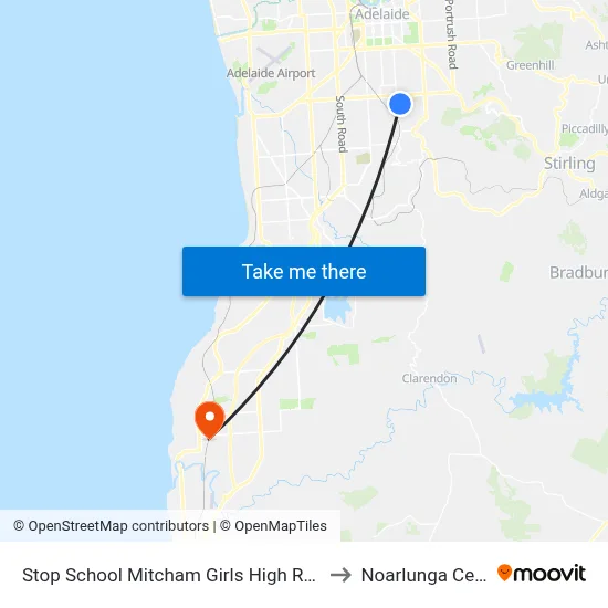 Stop School Mitcham Girls High Rugby St to Noarlunga Centre map
