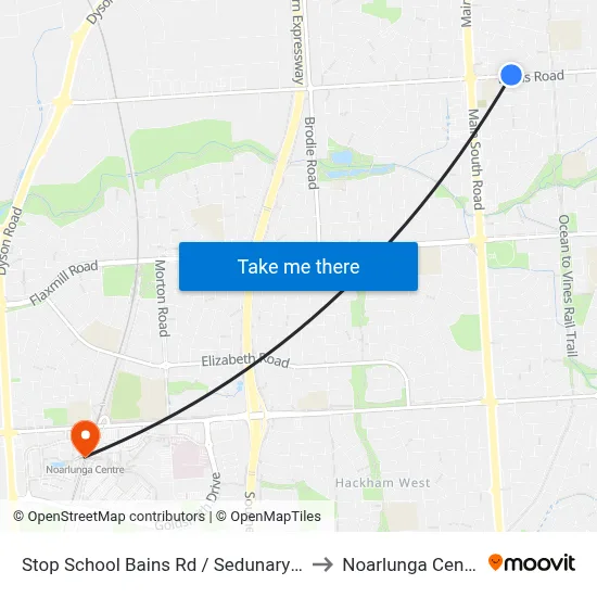Stop School Bains Rd / Sedunary Rd to Noarlunga Centre map