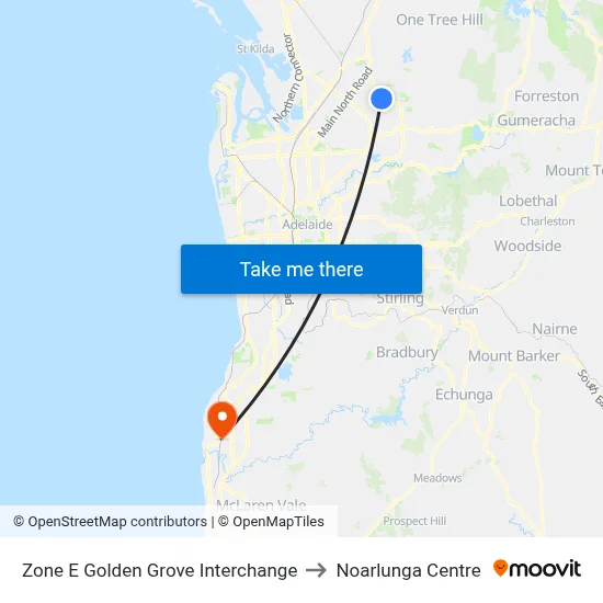 Zone E Golden Grove Interchange to Noarlunga Centre map