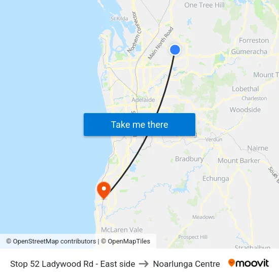 Stop 52 Ladywood Rd - East side to Noarlunga Centre map