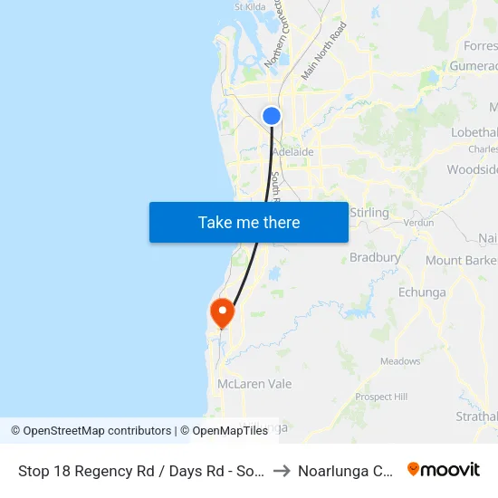 Stop 18 Regency Rd / Days Rd - South side to Noarlunga Centre map
