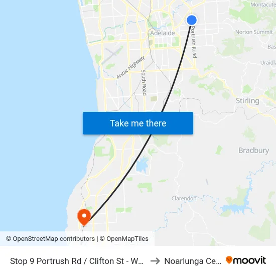 Stop 9 Portrush Rd / Clifton St - West side to Noarlunga Centre map
