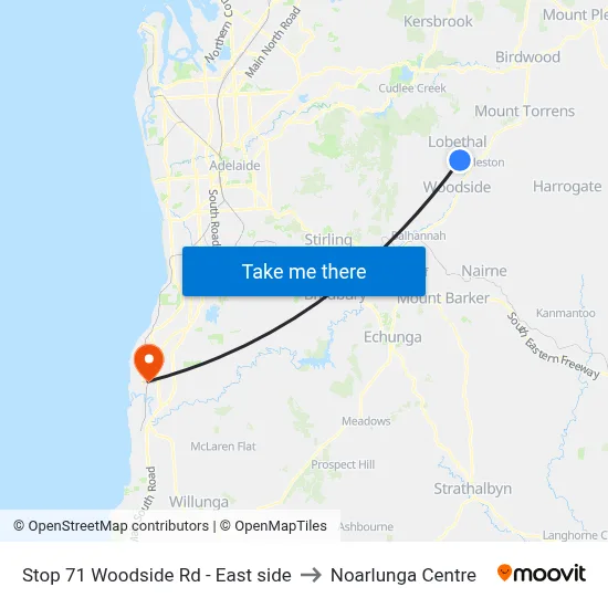 Stop 71 Lobethal Woodside Rd - North side to Noarlunga Centre map