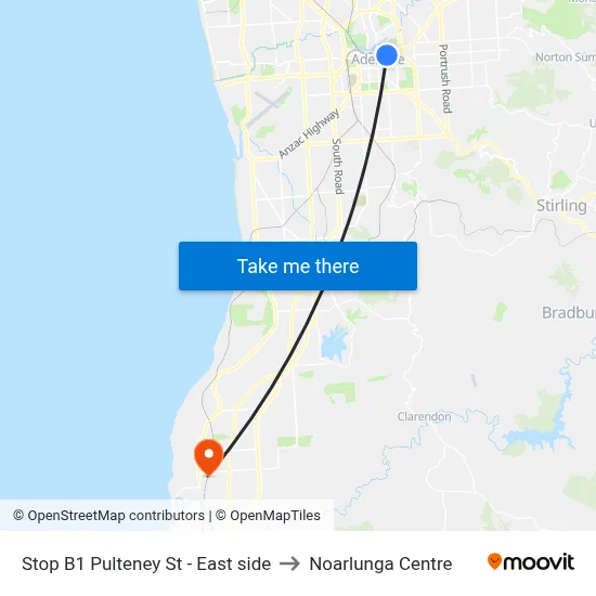 Stop B1 Pulteney St - East side to Noarlunga Centre map