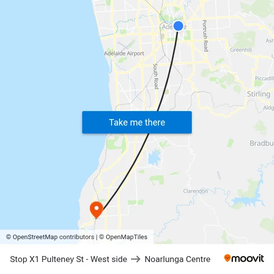 Stop X1 Pulteney St - West side to Noarlunga Centre map