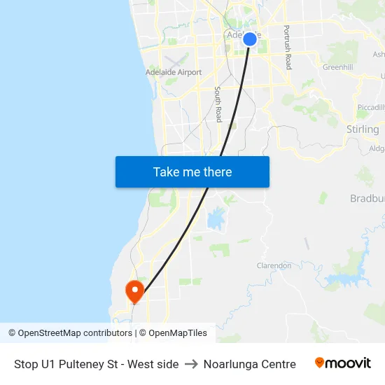 Stop U1 Pulteney St - West side to Noarlunga Centre map