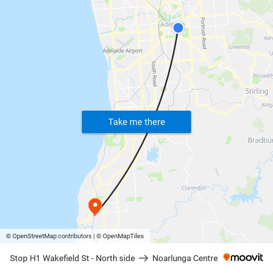 Stop H1 Wakefield St - North side to Noarlunga Centre map