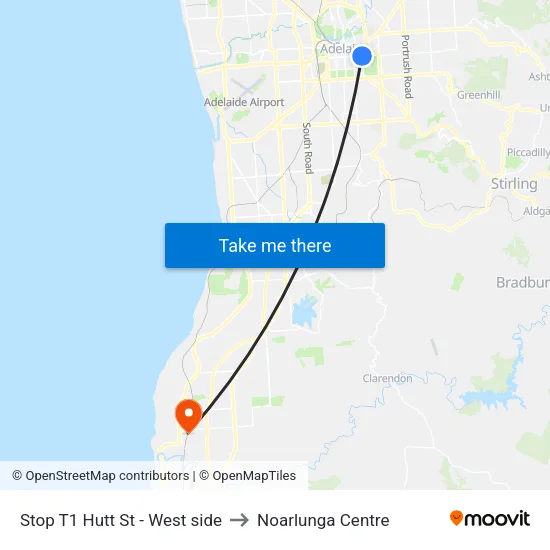 Stop T1 Hutt St - West side to Noarlunga Centre map