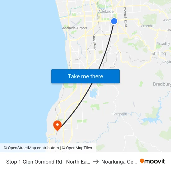 Stop 1 Glen Osmond Rd - North East side to Noarlunga Centre map