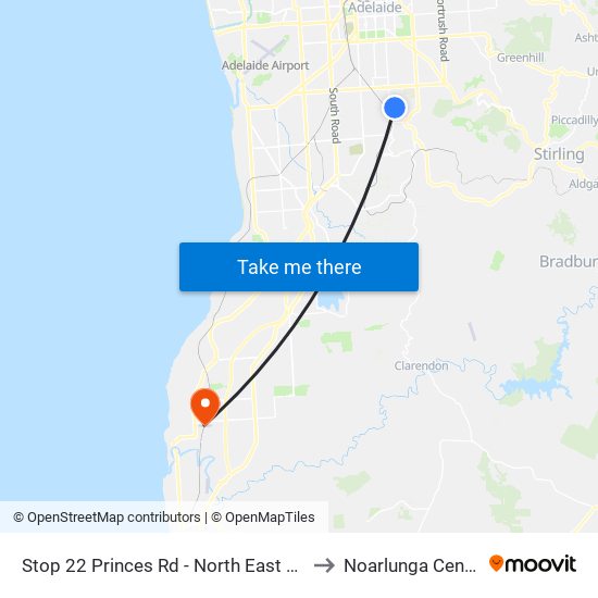 Stop 22 Princes Rd - North East side to Noarlunga Centre map