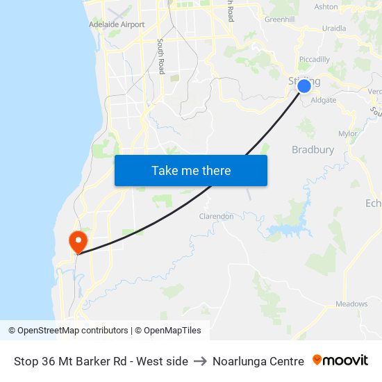 Stop 36 Mt Barker Rd - West side to Noarlunga Centre map