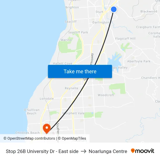 Stop 26B University Dr - East side to Noarlunga Centre map