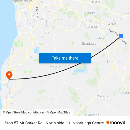 Stop 57 Mt Barker Rd - North side to Noarlunga Centre map