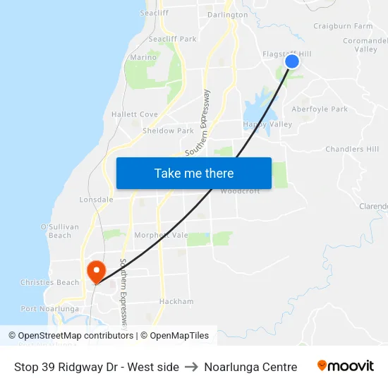 Stop 39 Ridgway Dr - West side to Noarlunga Centre map