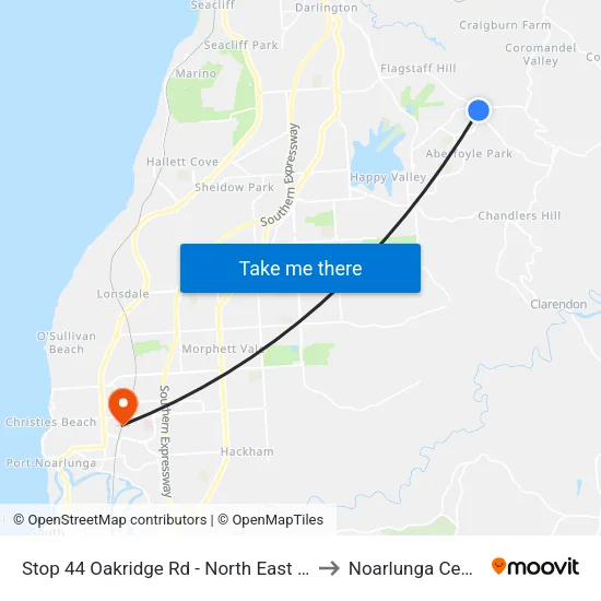 Stop 44 Oakridge Rd - North East side to Noarlunga Centre map