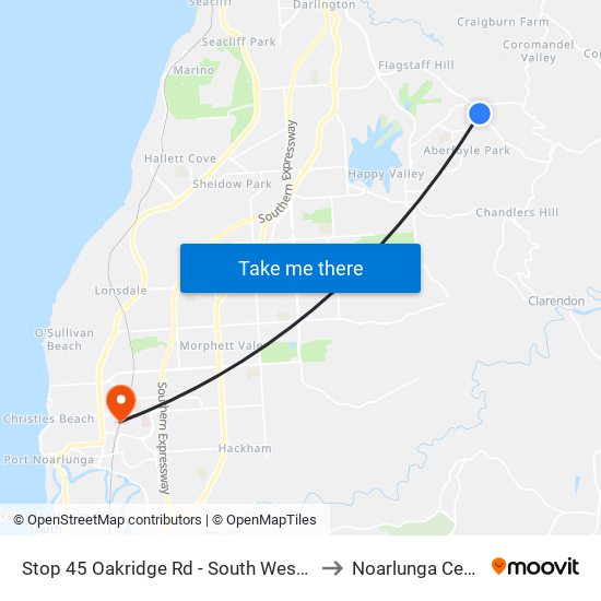 Stop 45 Oakridge Rd - South West side to Noarlunga Centre map