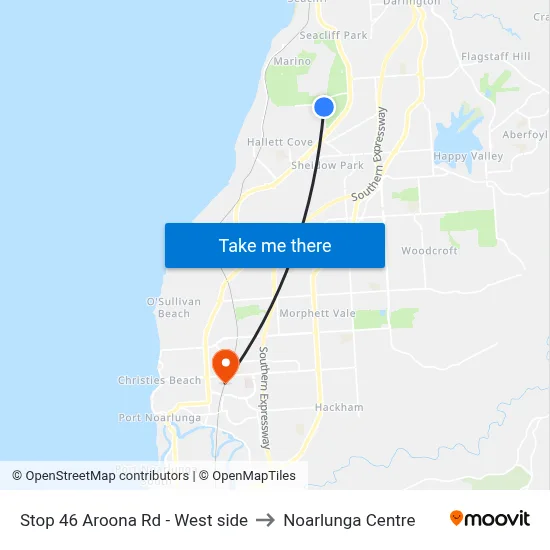 Stop 46 Aroona Rd - West side to Noarlunga Centre map