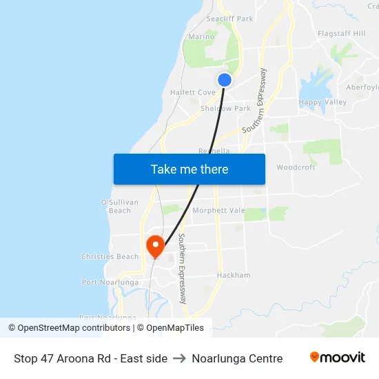 Stop 47 Aroona Rd - East side to Noarlunga Centre map
