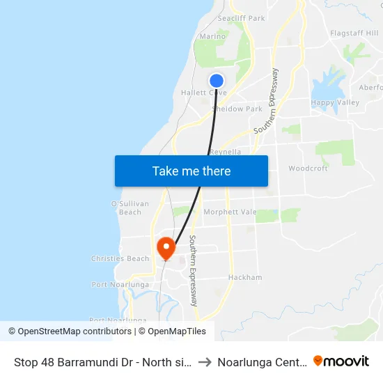 Stop 48 Barramundi Dr - North side to Noarlunga Centre map