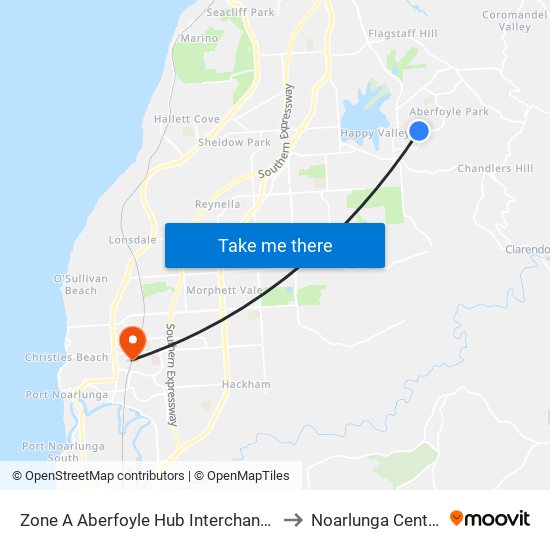 Zone A Aberfoyle Hub Interchange to Noarlunga Centre map