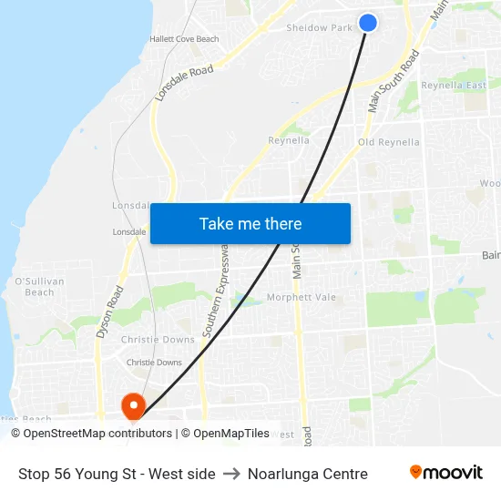 Stop 56 Young St - West side to Noarlunga Centre map
