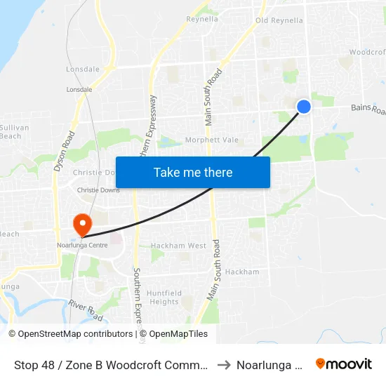 Stop 48 / Zone B Woodcroft Community Centre to Noarlunga Centre map