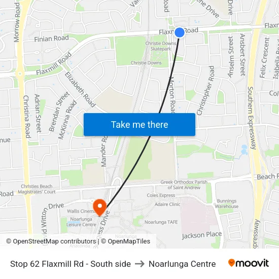 Stop 62 Flaxmill Rd - South side to Noarlunga Centre map