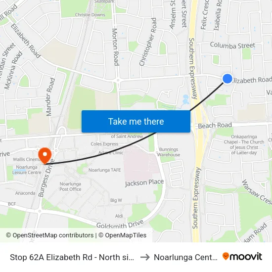 Stop 62A Elizabeth Rd - North side to Noarlunga Centre map