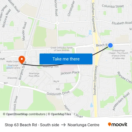 Stop 63 Beach Rd - South side to Noarlunga Centre map