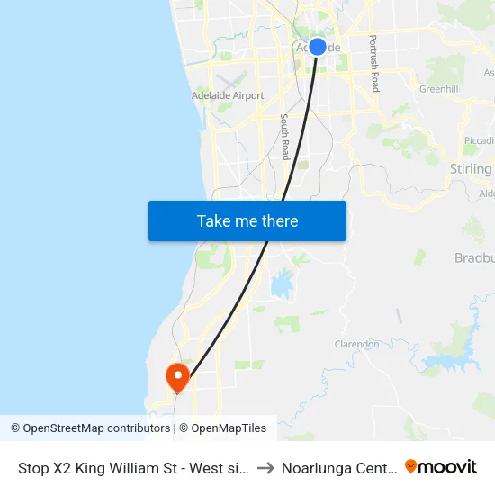 Stop X2 King William St - West side to Noarlunga Centre map