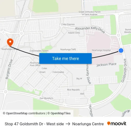 Stop 47 Goldsmith Dr - West side to Noarlunga Centre map