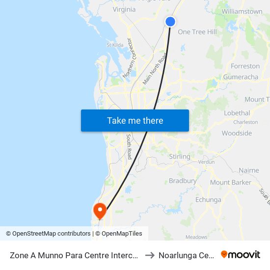 Zone A Munno Para Centre Interchange to Noarlunga Centre map