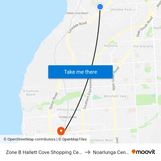 Zone B Hallett Cove Shopping Centre to Noarlunga Centre map