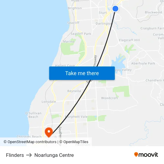 Flinders to Noarlunga Centre map