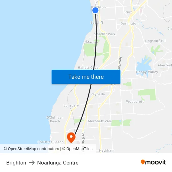 Brighton to Noarlunga Centre map