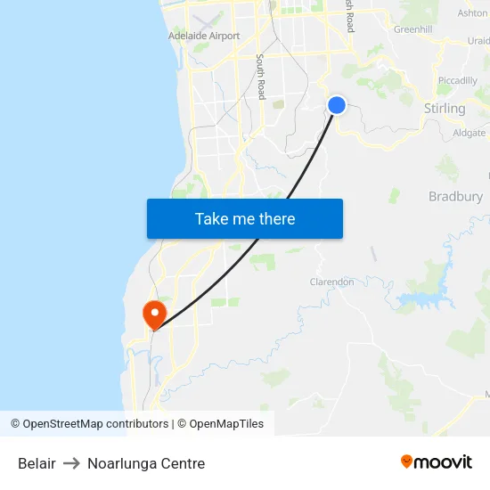 Belair to Noarlunga Centre map